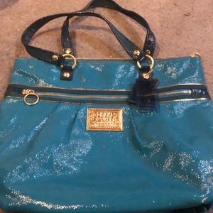 Leather aqua Poppy Coach Purse